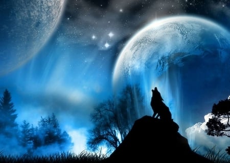 blue - wolf, dream, world, blue