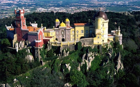 colorful castle on a hill - city, hill, castle, colors