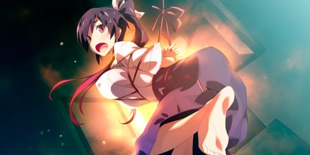 Funny - game cg, red eyes, ichimakase otome, kaminoyu, ponytail, japanese clothes, black hair, akinoko