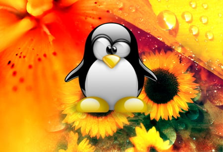 Linux - bird, linux, sunflower, technology