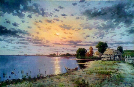 Sunset - nature, painting, art, sunsety