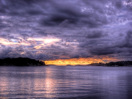 purple sunset - nature, view, purple, beach, sunset, lovely