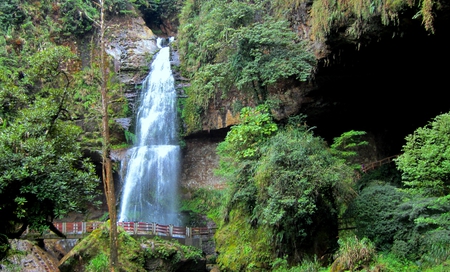 Waterfall - rock, forest trail, waterfall, mountain