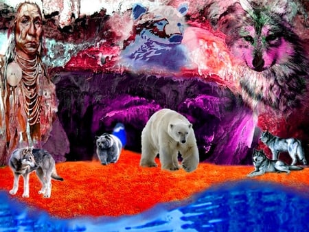 SPIRIT - bear, cavern, water, nature, 2012, wolf, indian, mountains