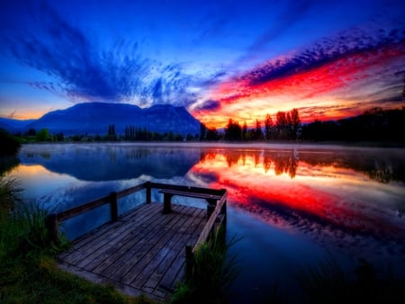 Lake beauty - beautiful, afternoon, river, light, nature, glow, water, mirrored, norning, peaceful, lake, sky, dusk, reflection, clouds, trees, calm