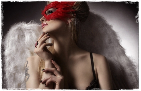 Mysterious Angel - angel, mask, woman, mysterious