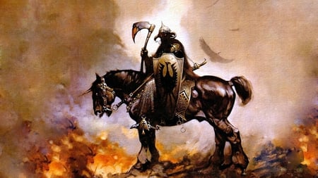 dark horse - artistic, warrior, horse, fantast