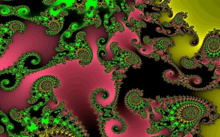 Fractal25 - black, yellow, design, green, art, pink, fractal