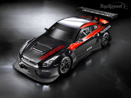 nissan gtr race car - red, race modified, black alloys, two seater, black, front engine