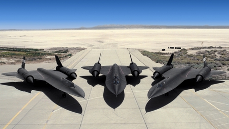 three blackbirds (sr71) - planes, parked, desert, airfield