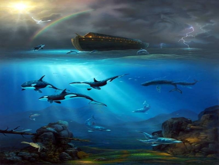 NOAHS ARK - noahs, ocean, ark, whales