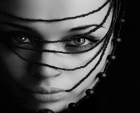 Mesmerizing - mesmerize, woman, face, eyes, beautiful, black, beads, exotic