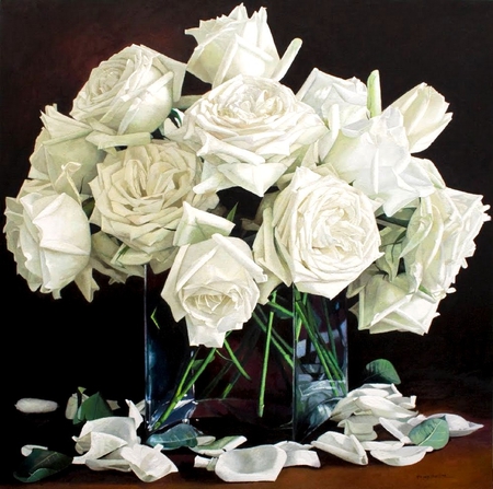 By Yongchun Yin - white, painting, yongchun yin, rose, flower, art, still life