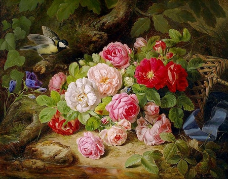 Josef Lauer (1818-1881) * Bouquet of Roses - painting, art, rose, flower, josef lauer