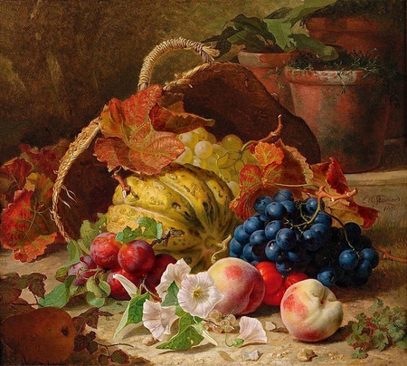 Eloise Harriet Stannard (1829-1915) *Still life with fruit and convulvulus - grape, painting, eloise harriet stannard, art