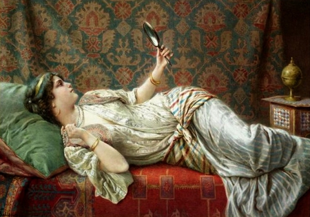 By Francesco Ballesio (1860-1923) - woman, painting, bed, art, francesco ballesio, people, mirror