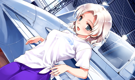 cute airplane - short hair, anime, anime girl, cute, blonde hair