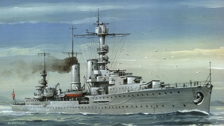 German Cruiser Emden - ocean, german, light, drawing, emden, painting, cruiser, art, ship, sea, boat, military