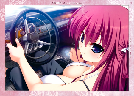 Driving - anime, anime girl, long hair, sexy