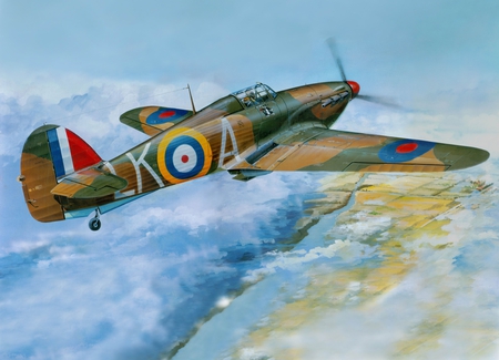 Hawker Hurricane Mk.1 - airplane, war, mk1, mk-1, hawker, plane, hurricane, drawing, world, ww2, vintage, painting, classic, art, antique, wwii