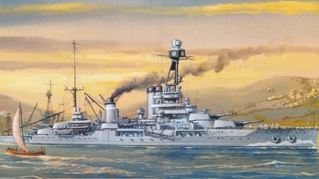 French Battleship Paris - ship, boat, military, sea, french, ocean, battle, drawing, battleship, paris, painting, art