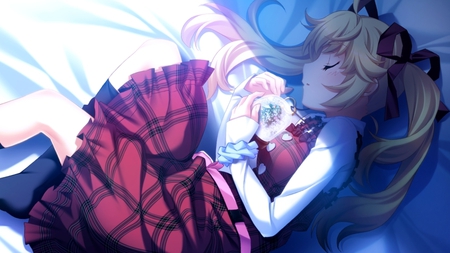 Sleeping - anime, anime girl, cute, blonde hair, long hair