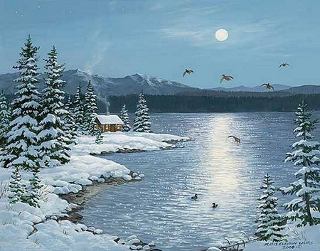 By Persis Clayton Weirs. - winter, persis clayton weirs, nature, painting, snow, art, tree