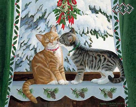 Cat Paintings by Persis Clayton Weirs - christmas, persis clayton weirs, window, painting, art