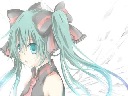 Hatsune Miku - aqua, music, anime girl, white, art, amazing, cool, petals, aqua eyes, artistic, hatsune miku, song, stunning, vocaloids, program, vocaloid, beautiful, uniform, diva, beauty, nice, ribbons, twintail, singer, aqua hair, black, virtual, pretty, idol, anime, miku, cute, twin tail, girl, cg, hatsune, red, blue, tie, digital, awesome, outfit