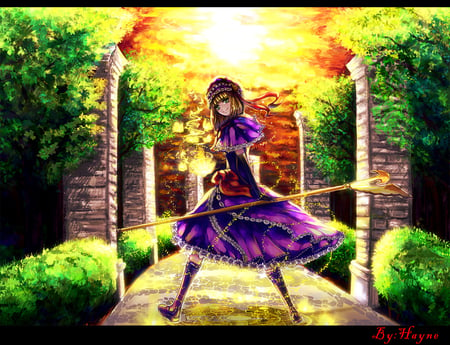 anime - girl, anime, beatrice, tree, umineko no naku koro ni, eva, dress